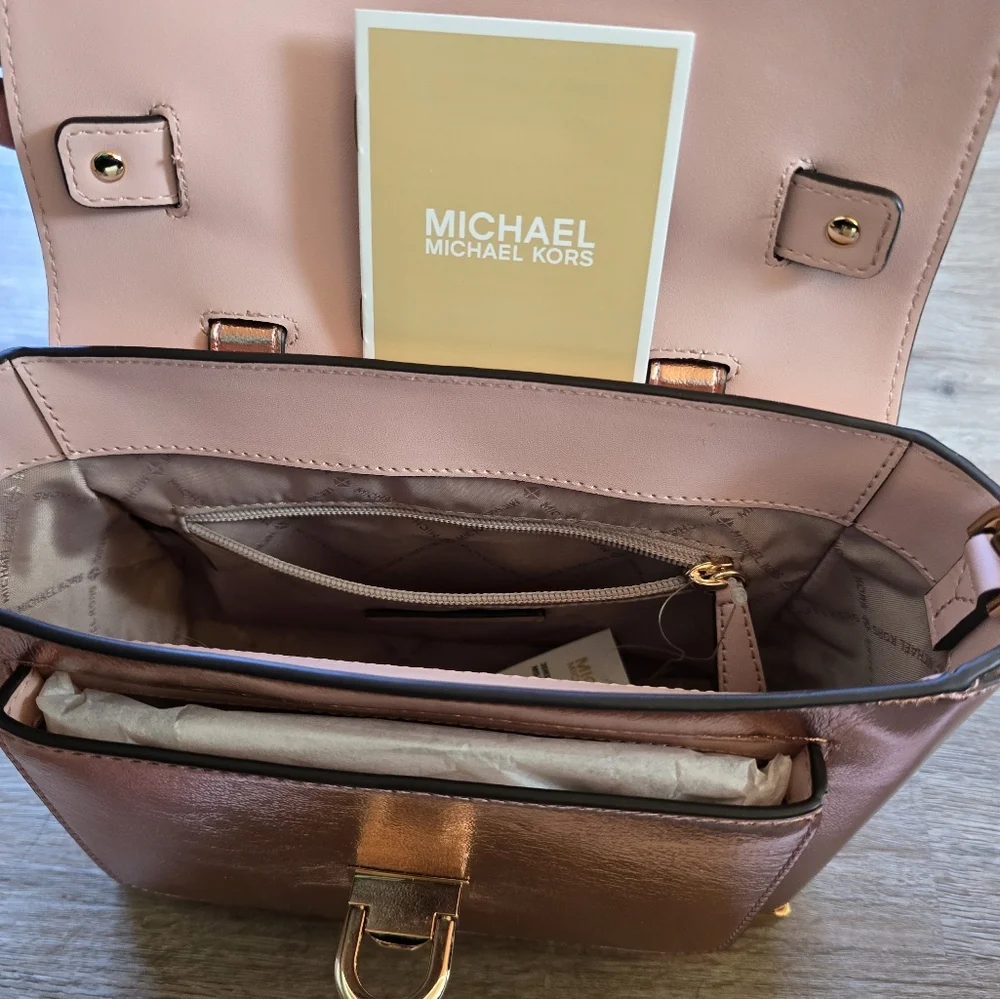 Michael Kors Manhatten Metallic Rose Gold Handbag NWT